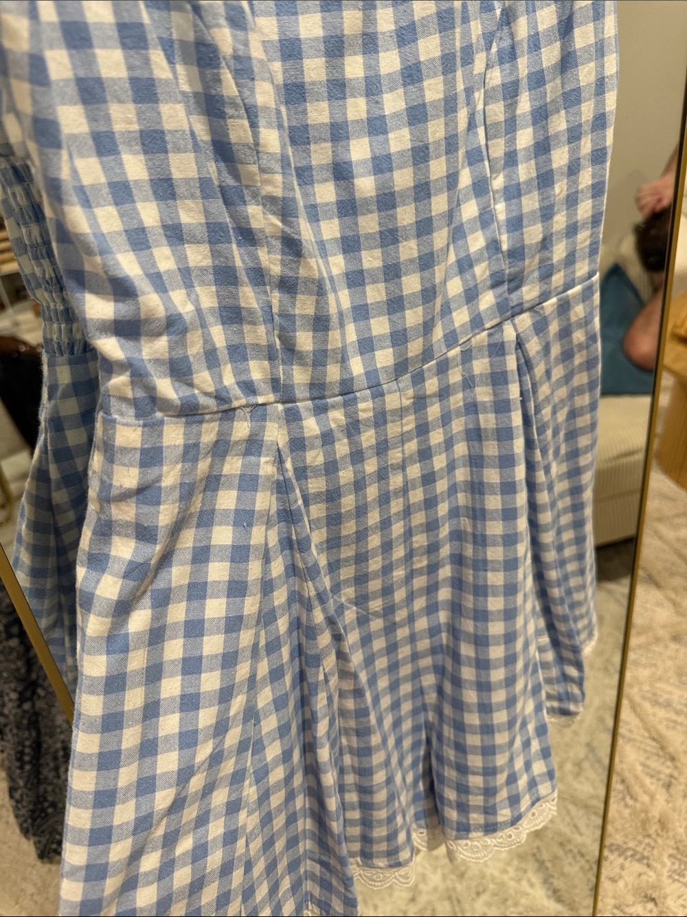 Blue Gingham Lace-Trim Dress - Picture 3 of 5